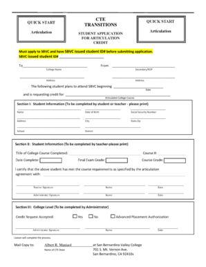 Student Application for Articulation Credit