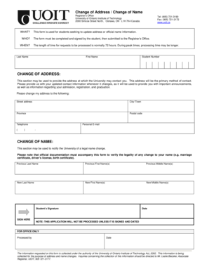 University of Ontario Institute of Technology Change of Address/Name Form