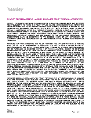 Beazley Management Liability Insurance Policy Renewal Application