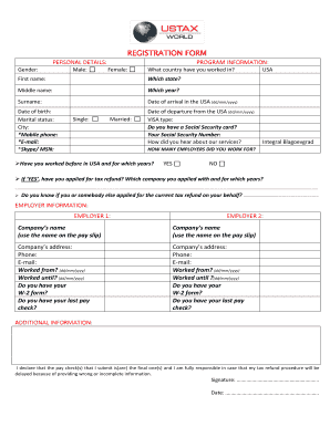 US Tax Refund Registration Form and Mandate Agreement