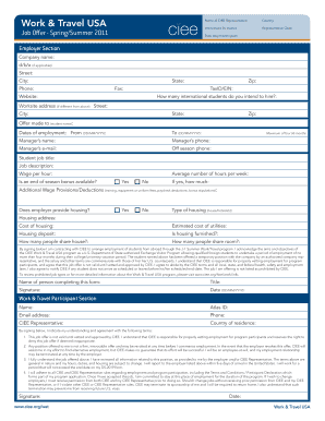 Work & Travel USA Job Offer Form