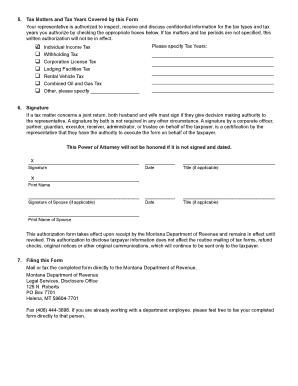 Montana Tax Power of Attorney