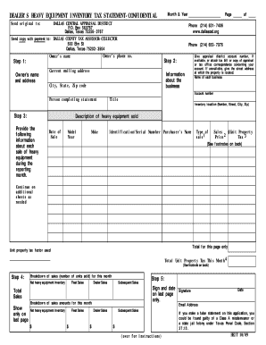 Dealer's Heavy Equipment Inventory Tax Statement