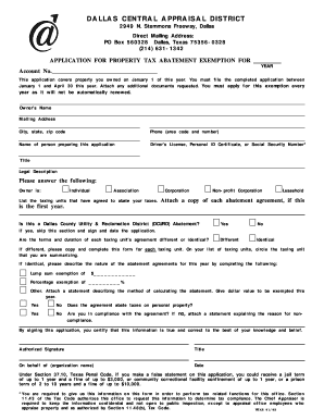 Texas Property Tax Abatement Exemption Application