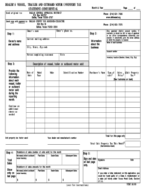 Dealer's Vessel, Trailer and Outboard Motor Inventory Tax Statement