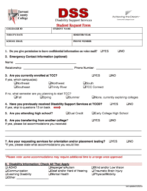 Disability Support Services Student Request Form