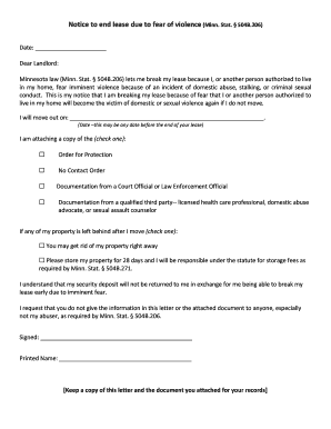 Notice to End Lease Due to Fear of Violence