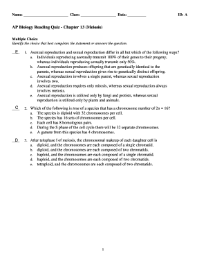 AP Biology Reading Quiz - Chapter 13 (Meiosis)