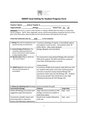 SMART Goal Setting for Student Progress Form