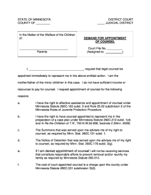 Minnesota Demand for Appointment of Counsel