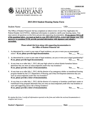 2013-2014 Student Housing Status Form