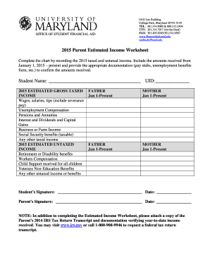 2015 Parent Estimated Income Worksheet