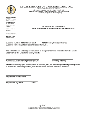 Authorization to Charge at Miami-Dade Clerk