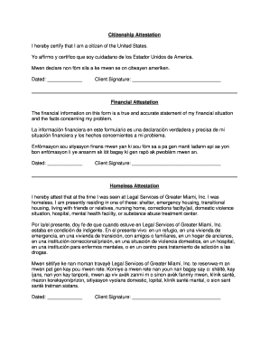 Citizenship Financial Homeless Attestation