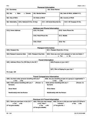 US Visa Application Form DS-160
