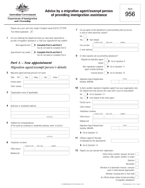 Form 956 Advice by a Migration Agent/Exempt Person