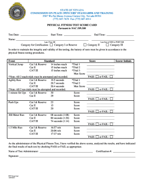 Nevada Peace Officer Physical Fitness Test Score Card