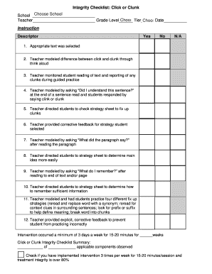 Click or Clunk Integrity Checklist