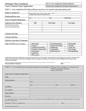 JPMorgan Chase Foundation Team Volunteer Grant Application