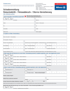 Schadenmeldung Reiserücktritt- / Reiseabbruch- / Storno-Versicherung