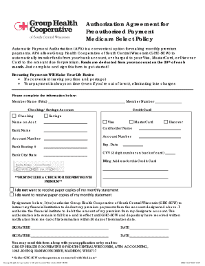 Medicare Select Policy Automatic Payment Authorization