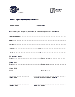 GS1 Sweden Company Information Change Form