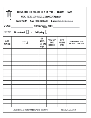Media Booking Requisition Form