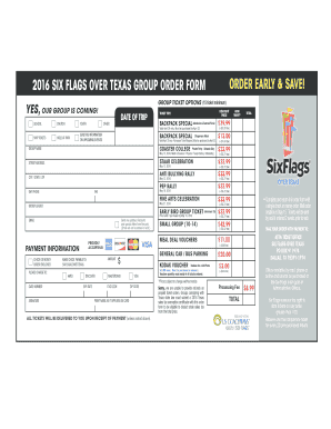 Six Flags Over Texas Group Order Form