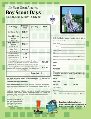 Six Flags Great America Boy Scout Day Picnic Buffet Order Form