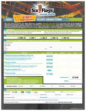 Six Flags Discovery Kingdom Education Day Ticket Order Form