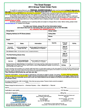 The Great Escape 2014 Group Ticket Order Form