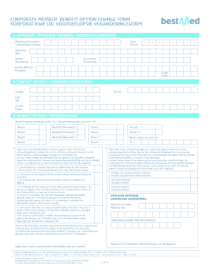 Corporate Member Benefit Option Change Form