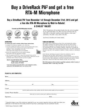 dbx DriveRack PA2 Mail-In Rebate Form