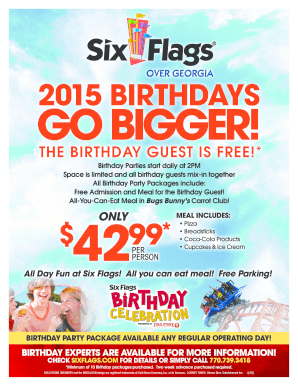 Six Flags Over Georgia Birthday Party Order Form
