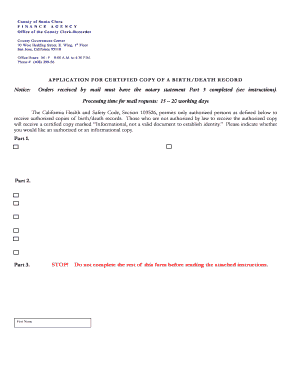 Application for Certified Copy of Birth/Death Record