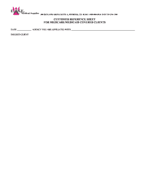 Medicare/Medicaid Customer Reference Sheet
