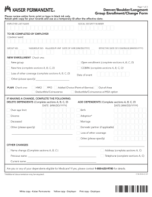 Kaiser Permanente Group Enrollment/Change Form