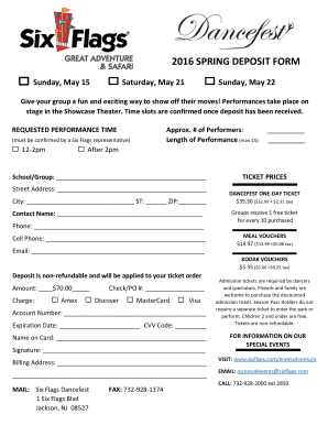 2016 Spring Dancefest Performance Deposit Form