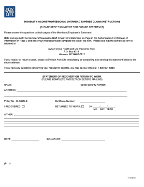 Disability Income Professional Overhead Expense Claim Form