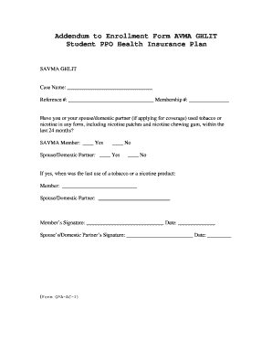 Addendum to Student PPO Health Insurance Enrollment Form