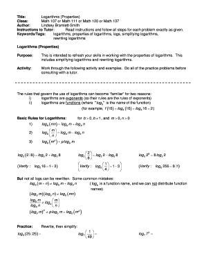 Logarithms Properties Worksheet