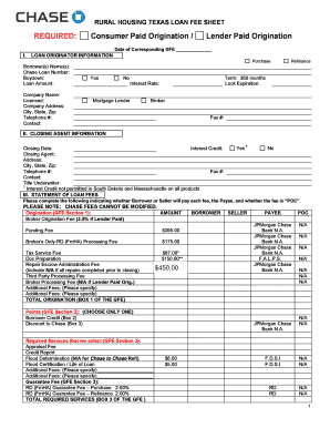 Texas Rural Housing Loan Fee Sheet