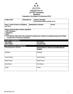 Request Form for IEP/IFSP Facilitation Mediation Evaluative Conciliation Conference