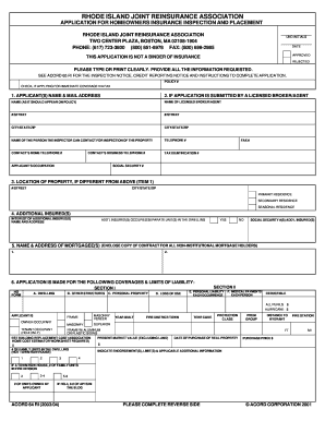Rhode Island Homeowners Insurance Application