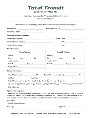 Provider Request for Transportation Services