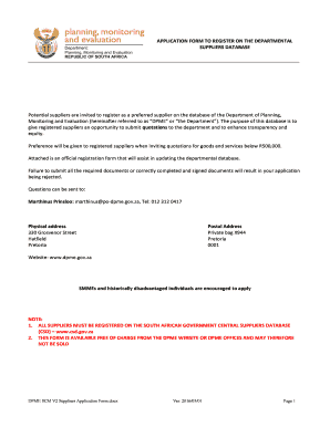 South African DPME Supplier Registration Form