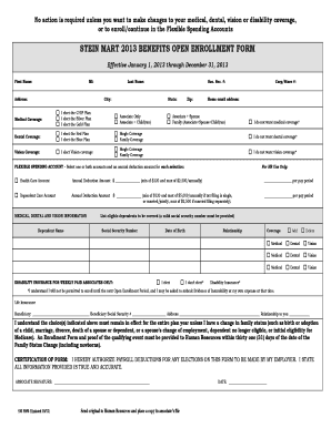 Stein Mart 2013 Benefits Open Enrollment Form