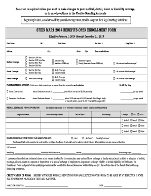 Stein Mart 2014 Benefits Open Enrollment Form
