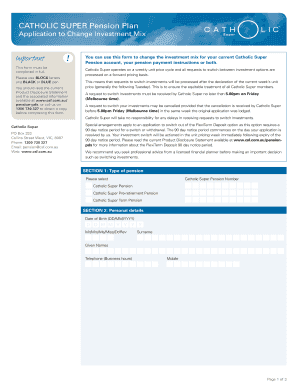 Catholic Super Pension Investment Mix Change Form
