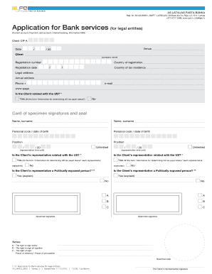 Latvian Bank Services Application for Legal Entities